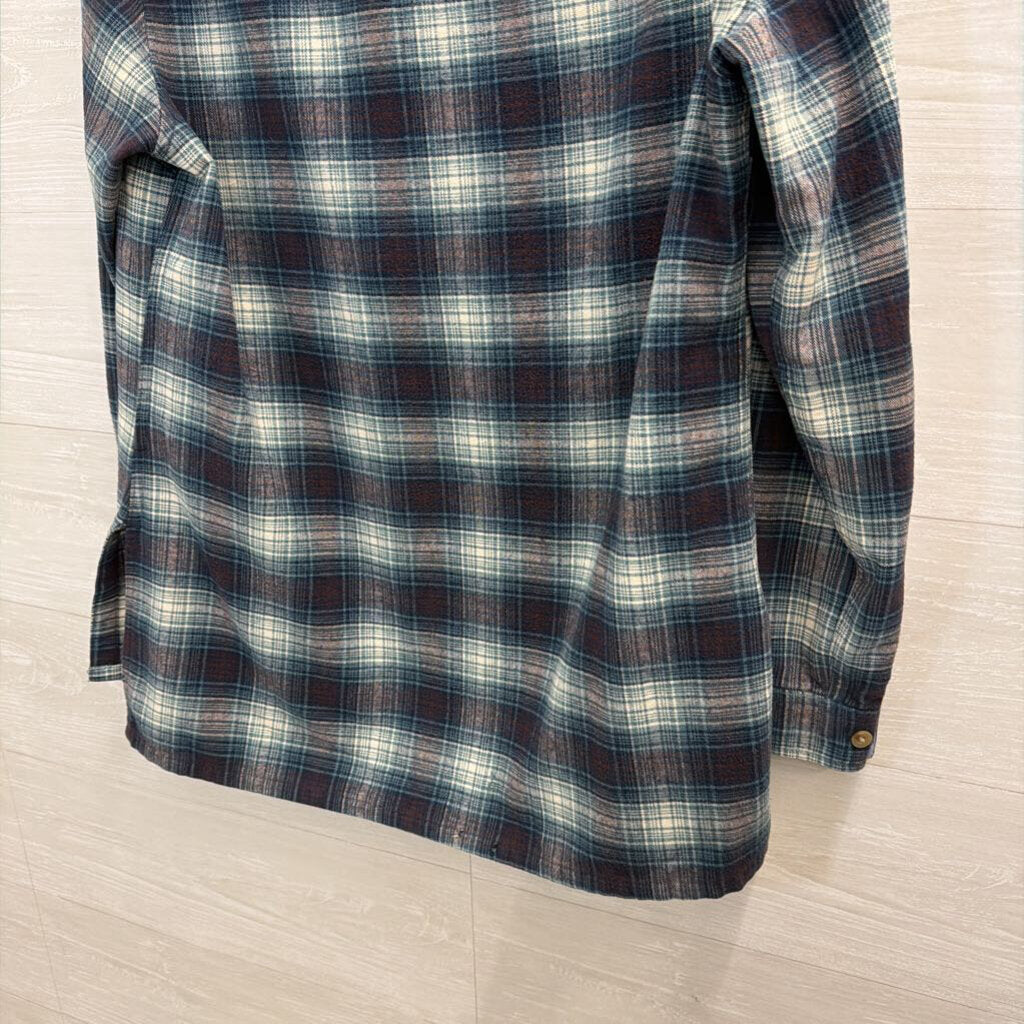 LL Bean Blue/ White Plaid Quarter Zip Pullover Small