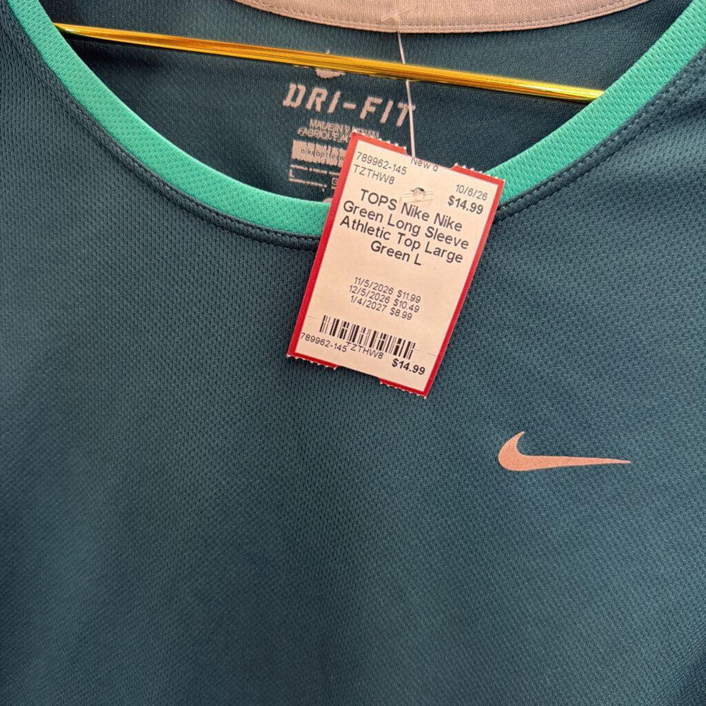 Nike Green Long Sleeve Athletic Top Large