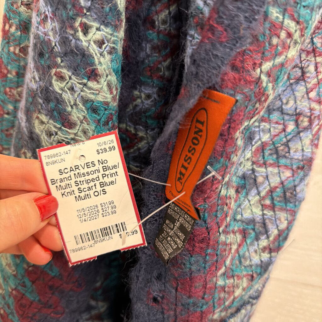 Missoni Blue/ Multi Striped Print Knit Scarf