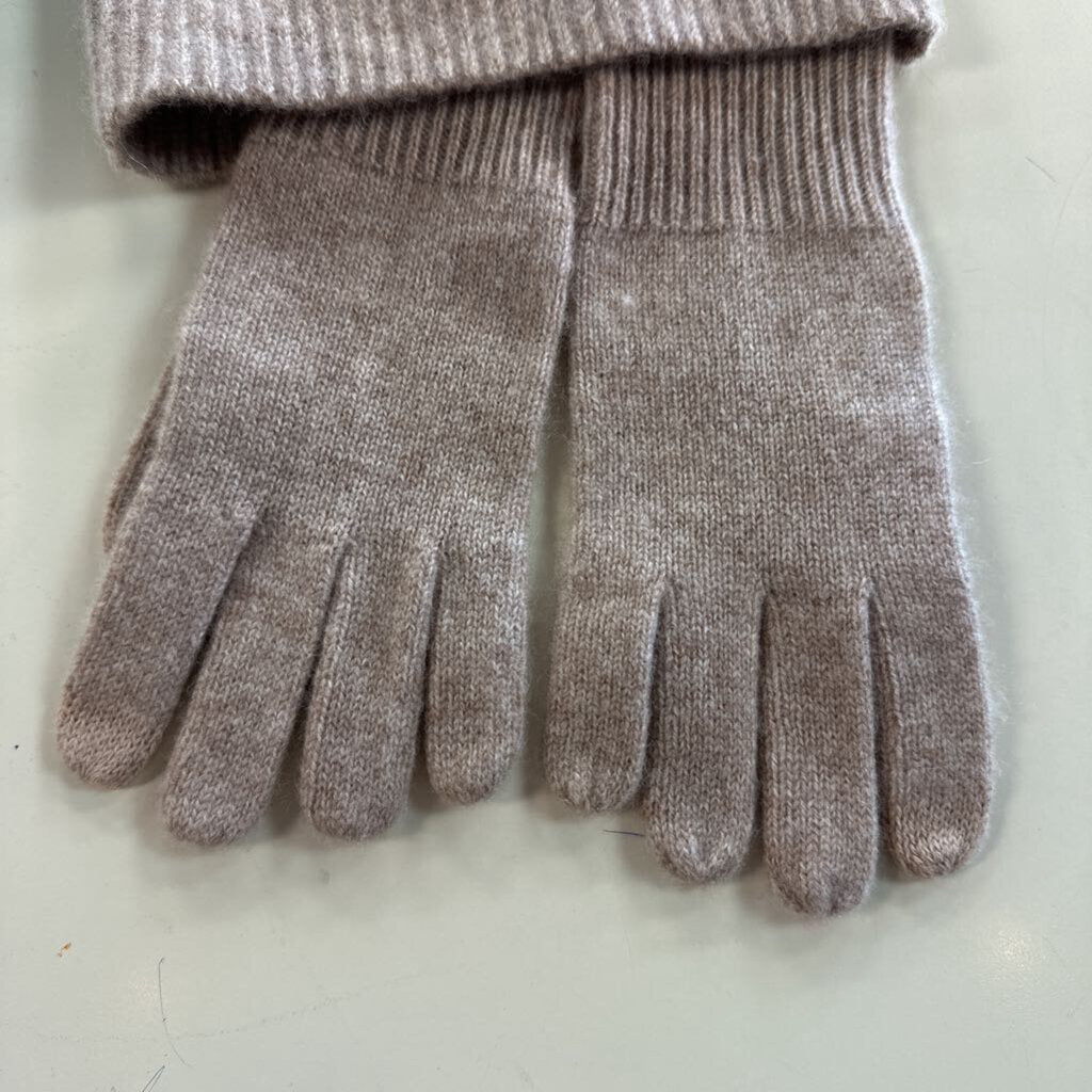 Quince Beige 100% Cashmere Knit Beanie/ Gloves Set One Size