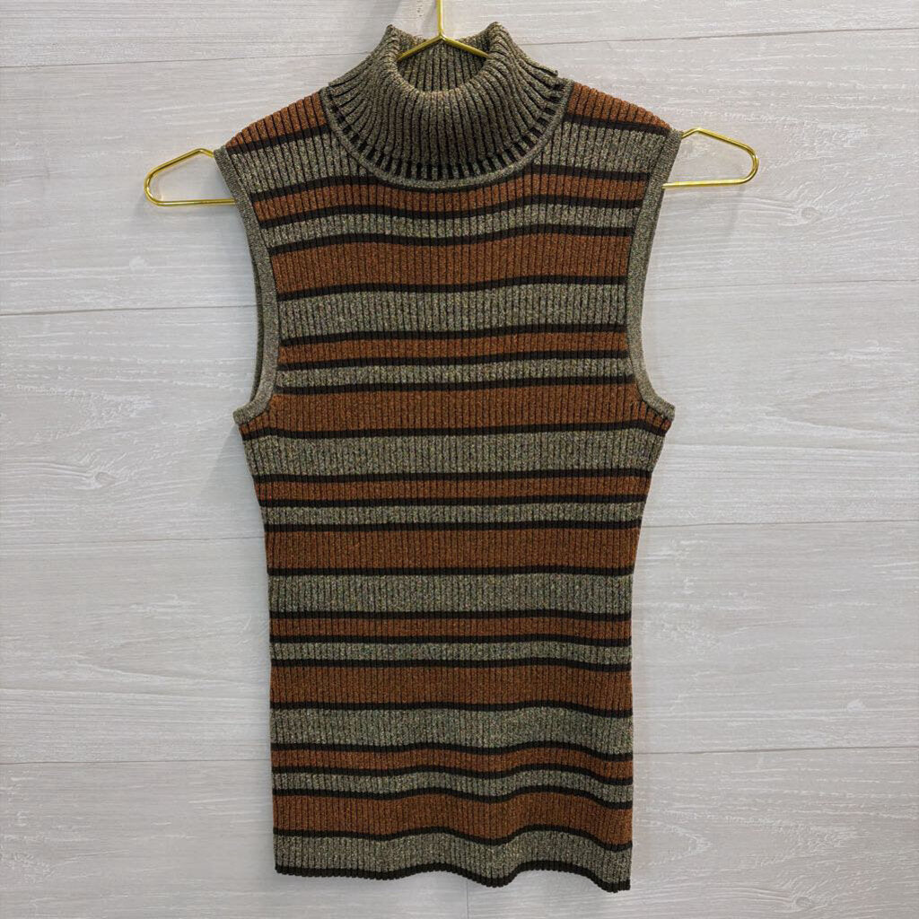 Cable and Gauge Metallic Gold/ Orange Striped Sleeveless Turtleneck Top Small
