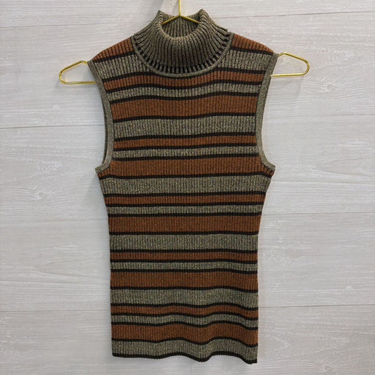 Cable and Gauge Metallic Gold/ Orange Striped Sleeveless Turtleneck Top Small