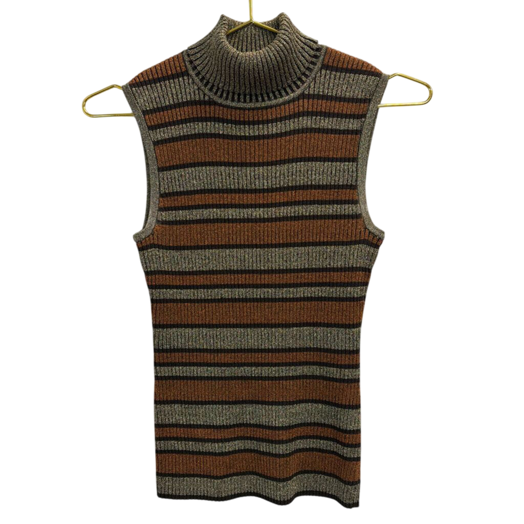 Cable and Gauge Metallic Gold/ Orange Striped Sleeveless Turtleneck Top Small