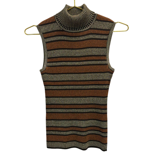 Cable and Gauge Metallic Gold/ Orange Striped Sleeveless Turtleneck Top Small
