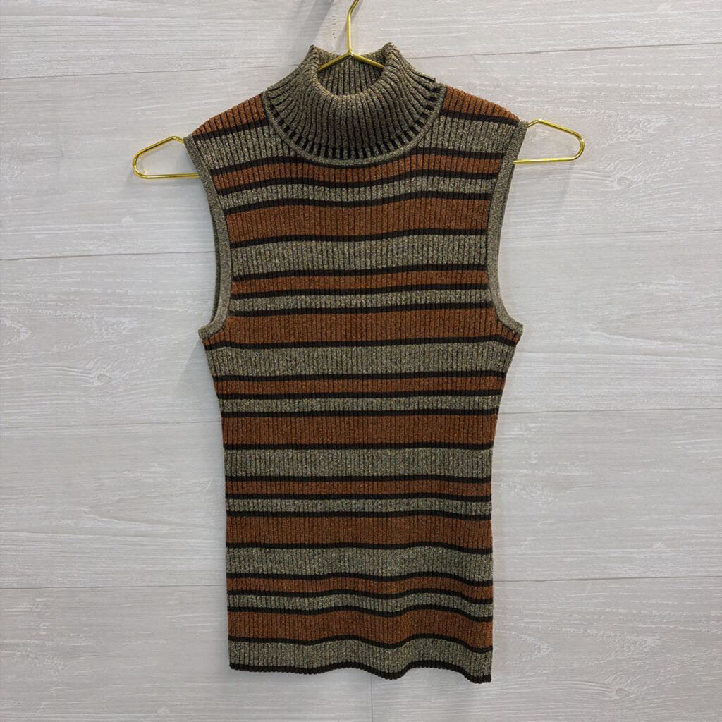 Cable and Gauge Metallic Gold/ Orange Striped Sleeveless Turtleneck Top Small