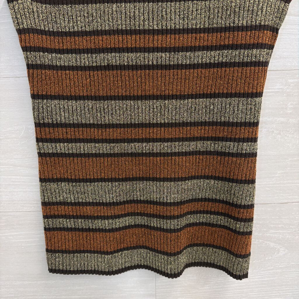 Cable and Gauge Metallic Gold/ Orange Striped Sleeveless Turtleneck Top Small