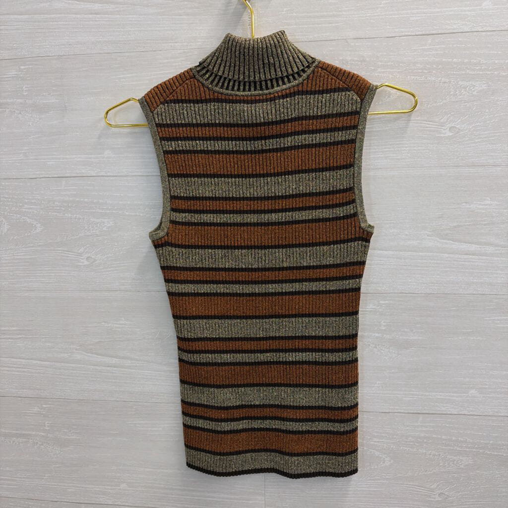 Cable and Gauge Metallic Gold/ Orange Striped Sleeveless Turtleneck Top Small