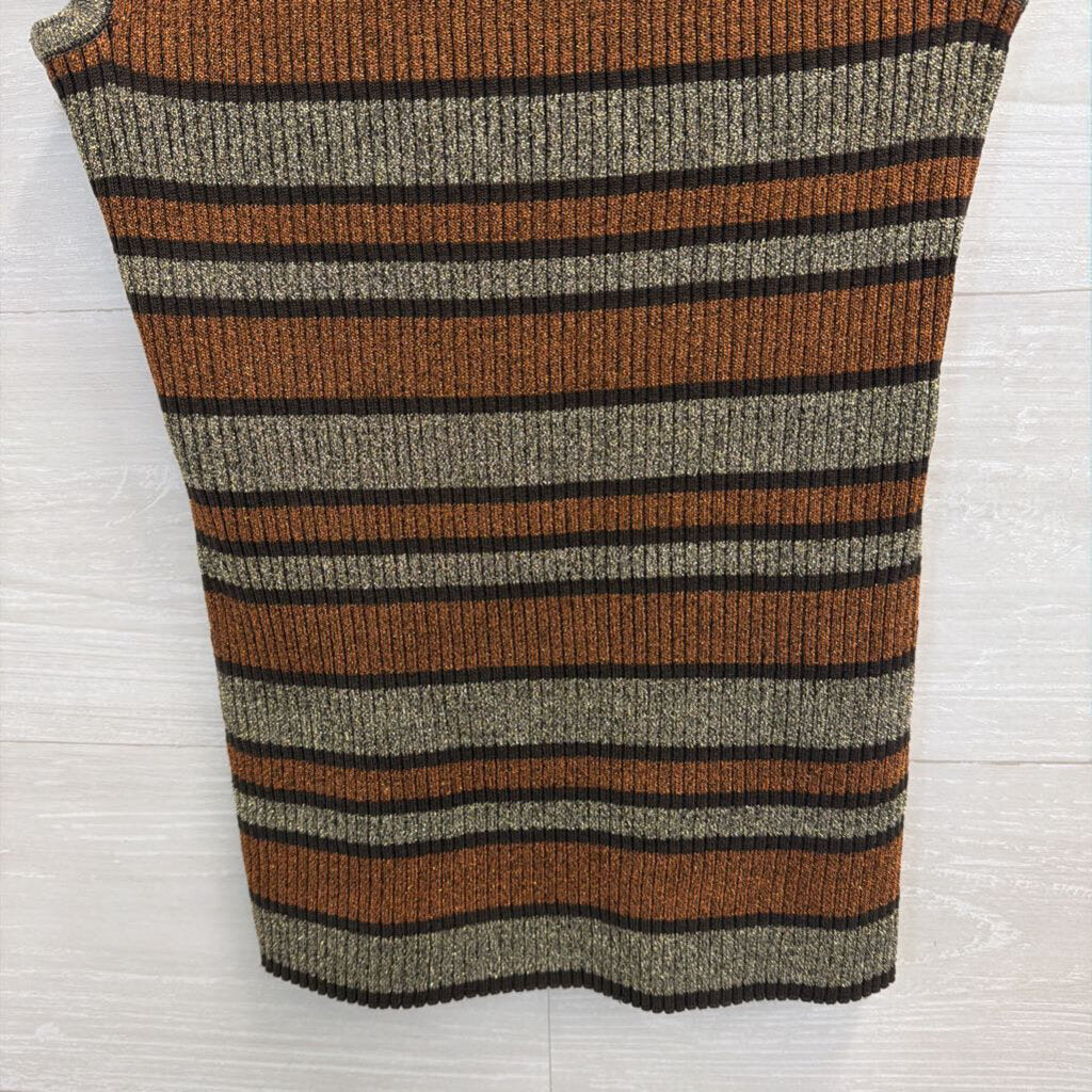 Cable and Gauge Metallic Gold/ Orange Striped Sleeveless Turtleneck Top Small
