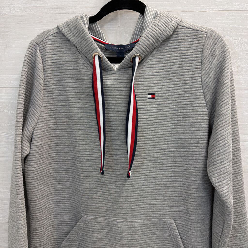 Tommy Hilfiger Grey Ribbed Hooded Pullover Small