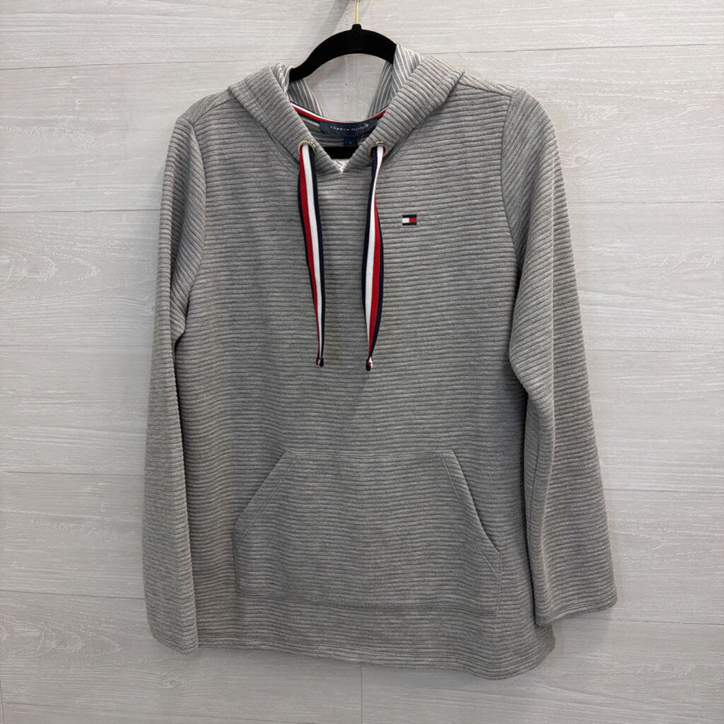 Tommy Hilfiger Grey Ribbed Hooded Pullover Small