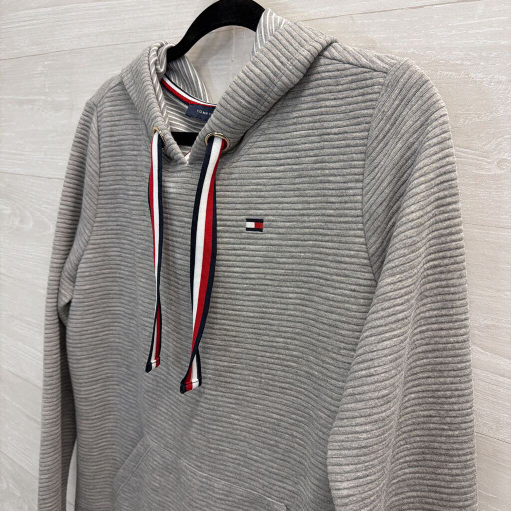 Tommy Hilfiger Grey Ribbed Hooded Pullover Small