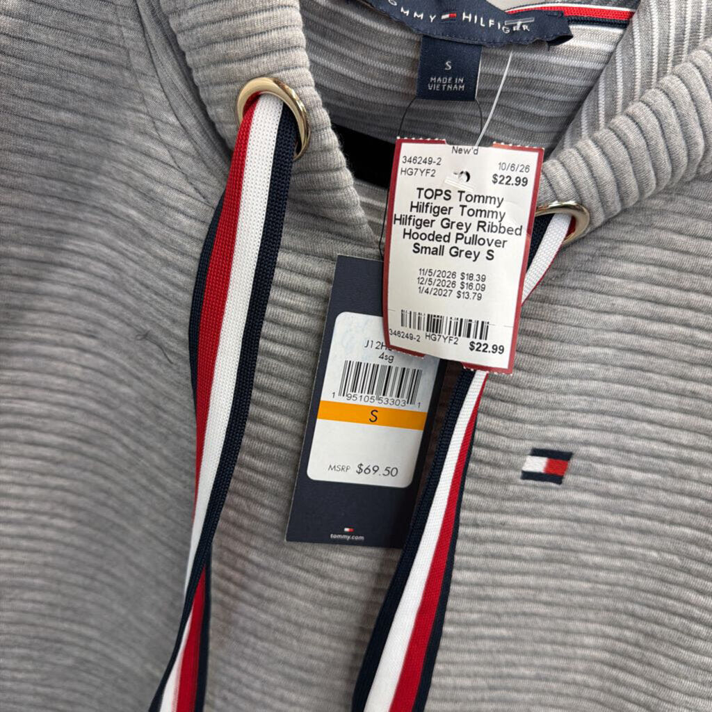 Tommy Hilfiger Grey Ribbed Hooded Pullover Small