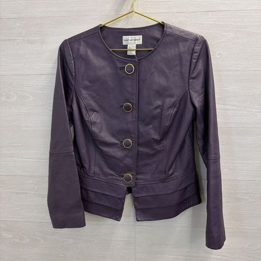 Vintage Newport News Purple 100% Leather Button Front Jacket 8