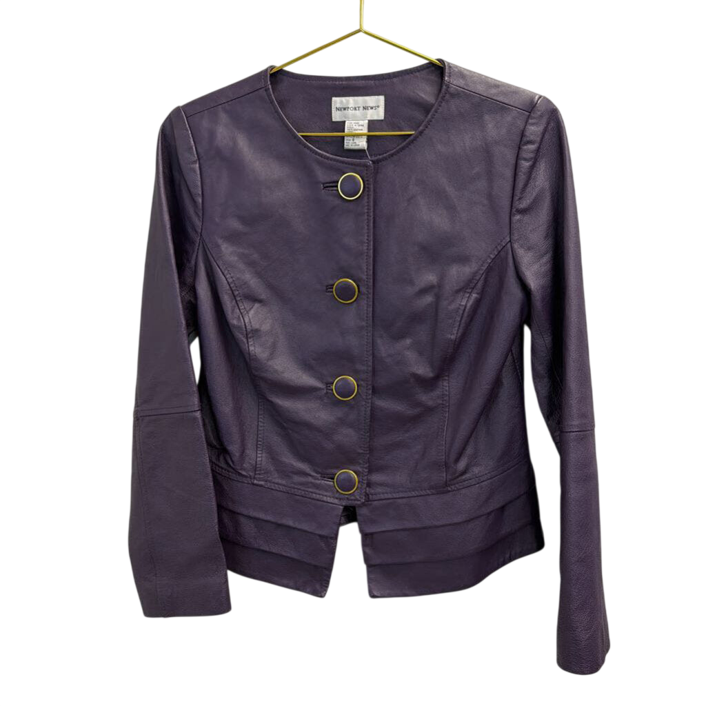 Vintage Newport News Purple 100% Leather Button Front Jacket 8