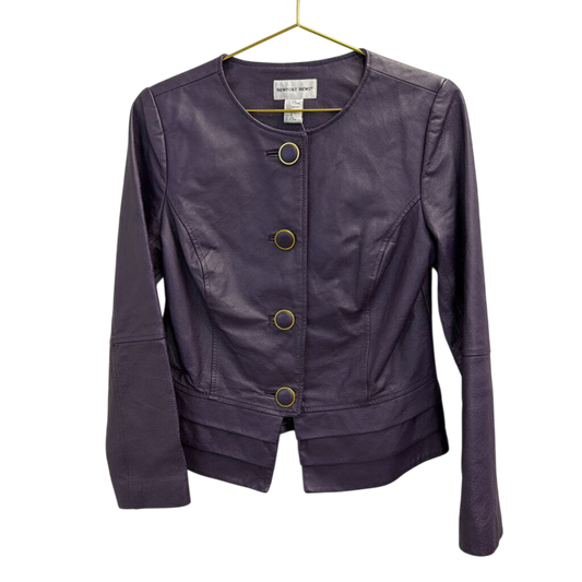 Vintage Newport News Purple 100% Leather Button Front Jacket 8