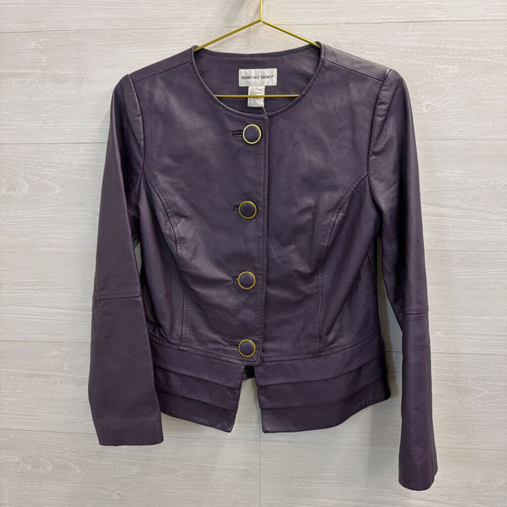 Vintage Newport News Purple 100% Leather Button Front Jacket 8