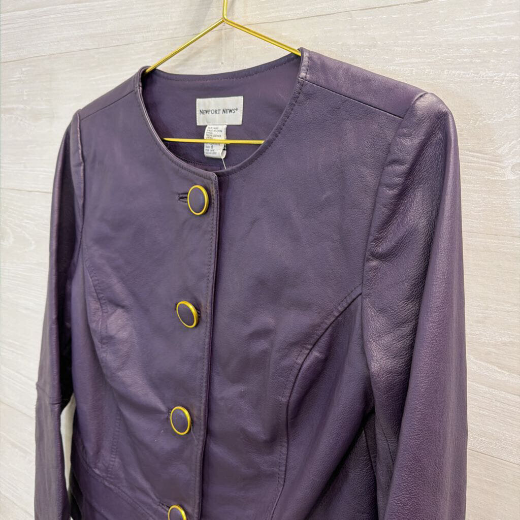Vintage Newport News Purple 100% Leather Button Front Jacket 8