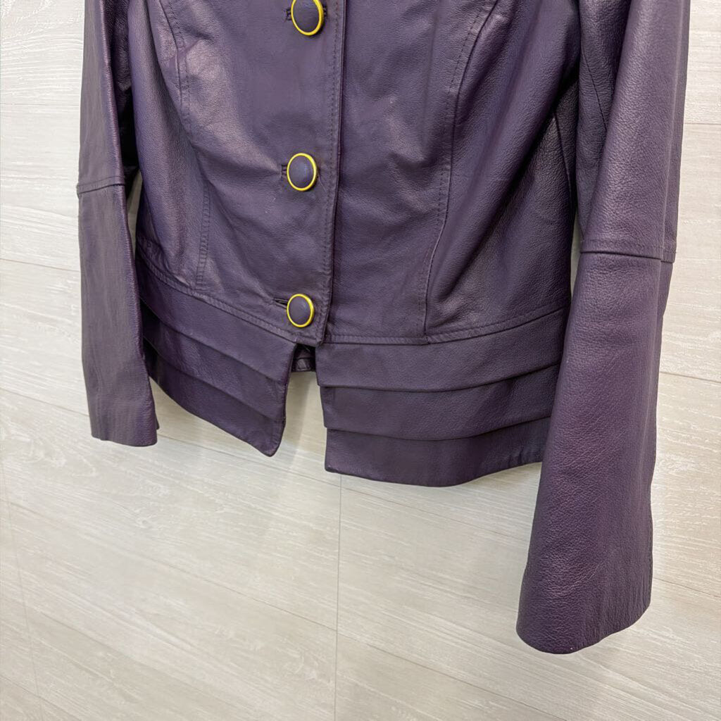 Vintage Newport News Purple 100% Leather Button Front Jacket 8