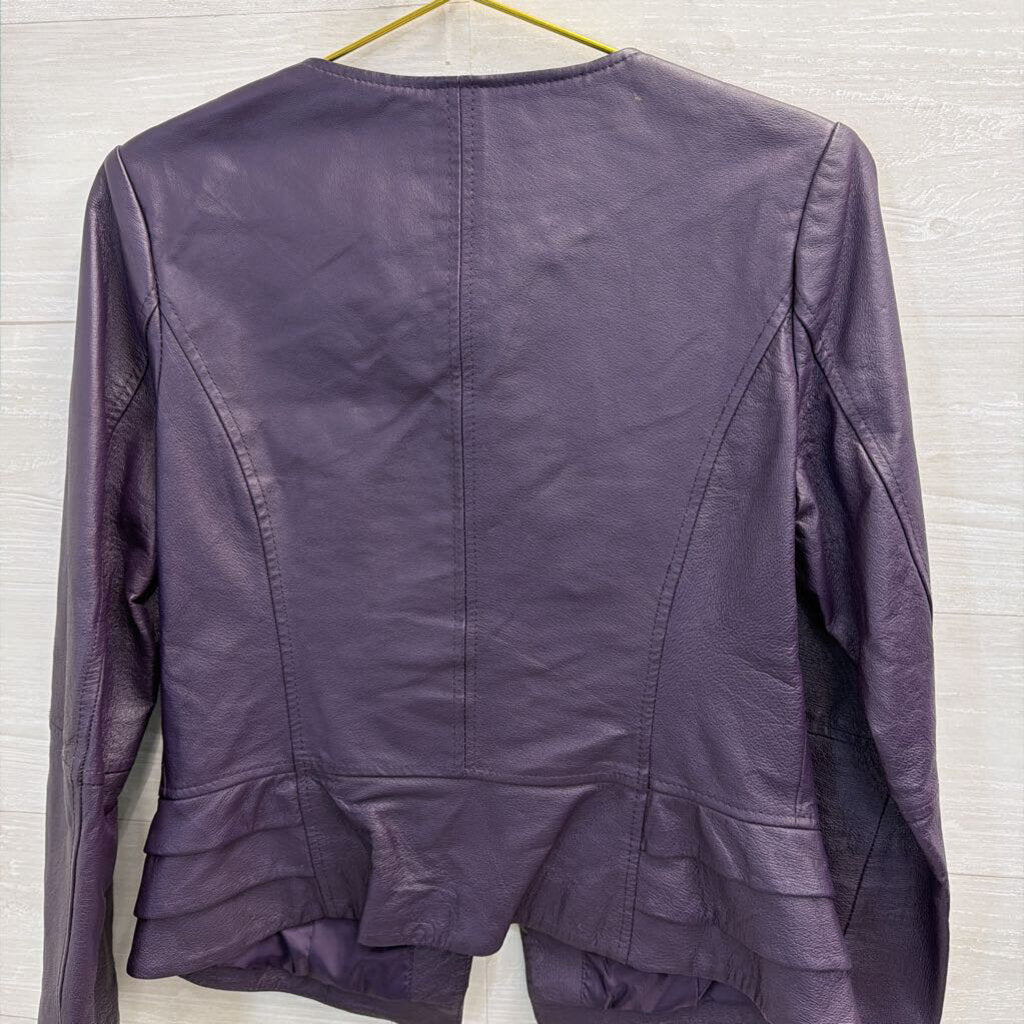 Vintage Newport News Purple 100% Leather Button Front Jacket 8