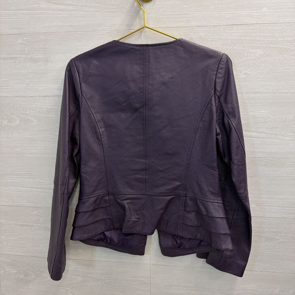 Vintage Newport News Purple 100% Leather Button Front Jacket 8