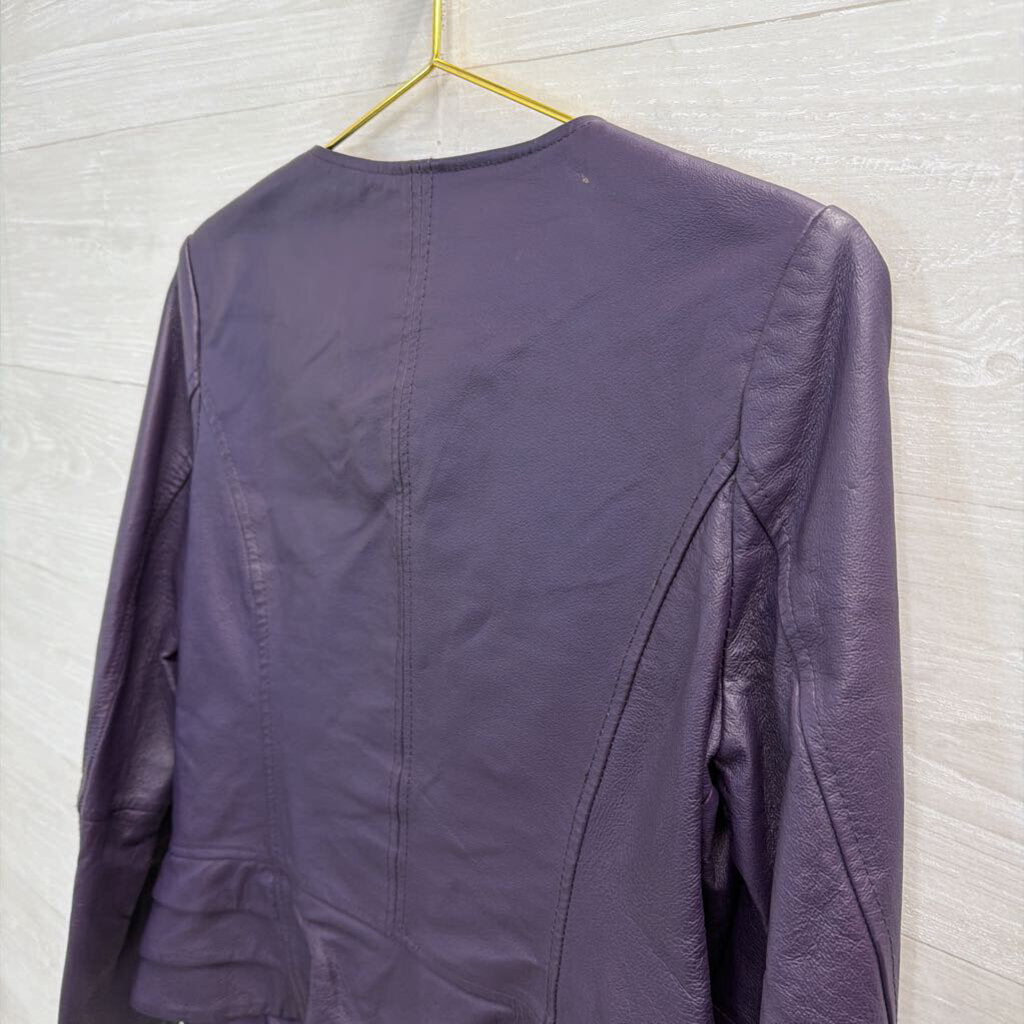 Vintage Newport News Purple 100% Leather Button Front Jacket 8