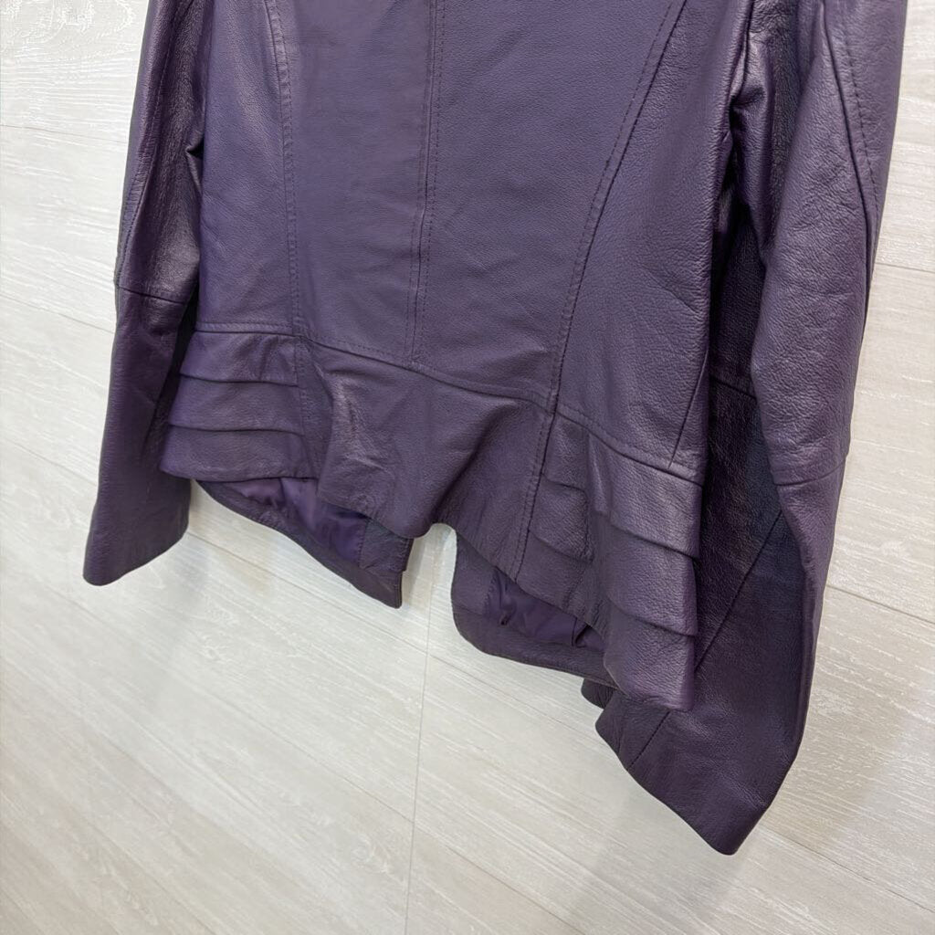Vintage Newport News Purple 100% Leather Button Front Jacket 8