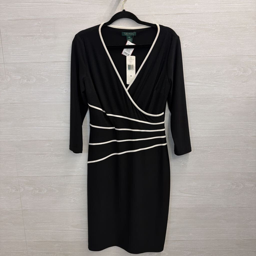 Ralph Lauren Black/ White Stripe Detail Long Sleeve Dress 10