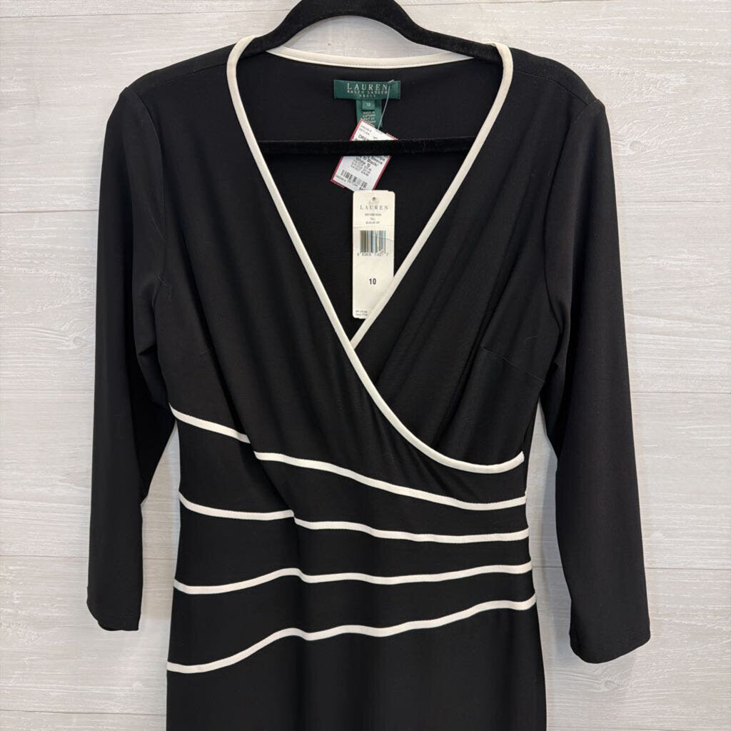 Ralph Lauren Black/ White Stripe Detail Long Sleeve Dress 10