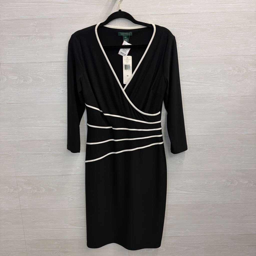 Ralph Lauren Black/ White Stripe Detail Long Sleeve Dress 10
