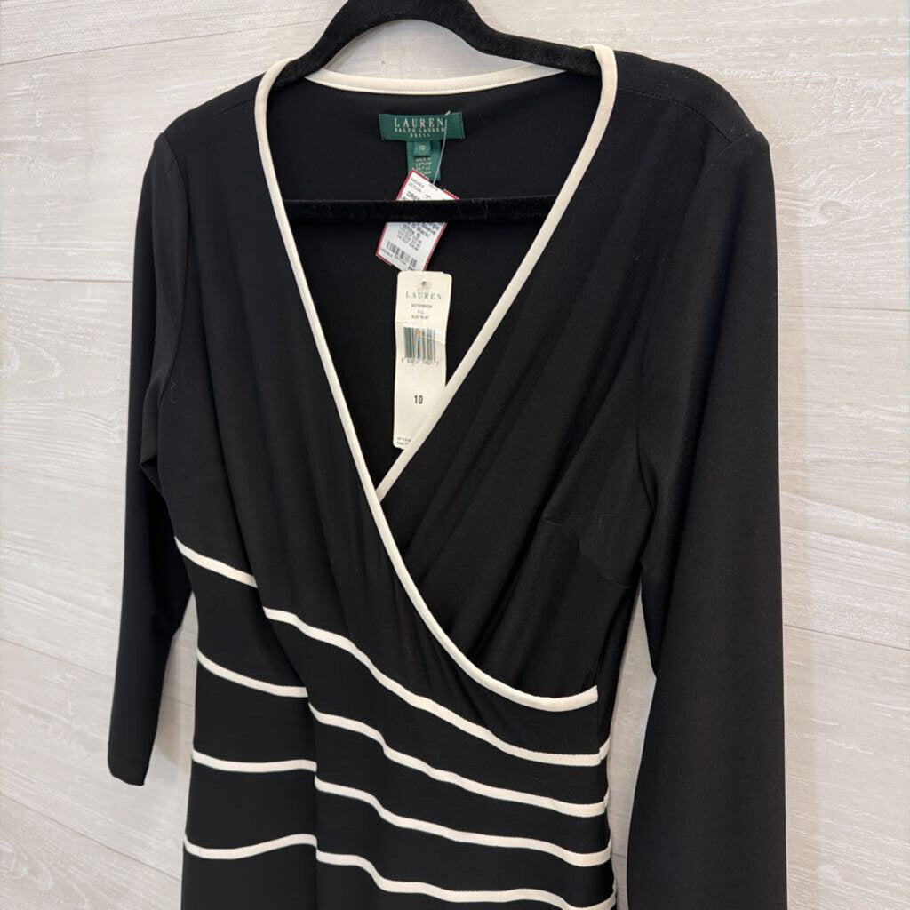 Ralph Lauren Black/ White Stripe Detail Long Sleeve Dress 10