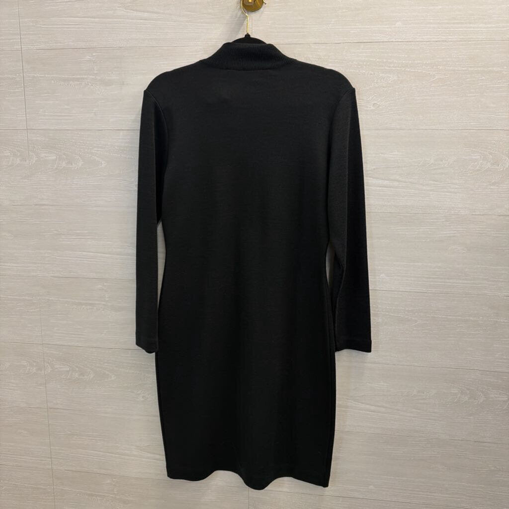 Vintage Liz Claiborne Black Knit Swirl Detail Long Sleeve Button Front Dress Small Petite