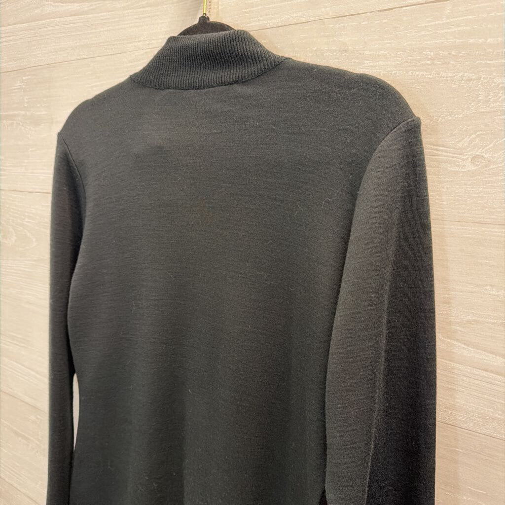 Vintage Liz Claiborne Black Knit Swirl Detail Long Sleeve Button Front Dress Small Petite