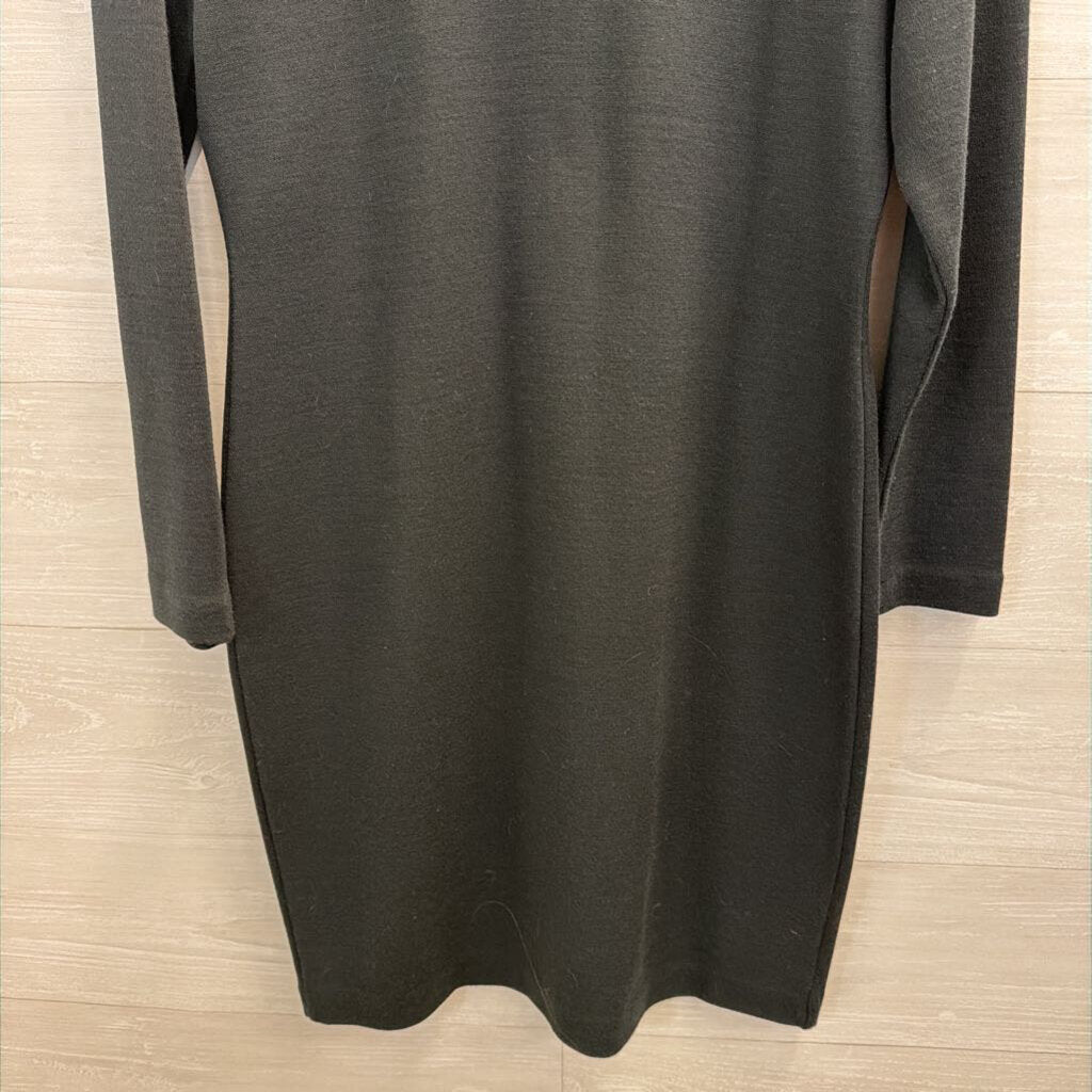 Vintage Liz Claiborne Black Knit Swirl Detail Long Sleeve Button Front Dress Small Petite
