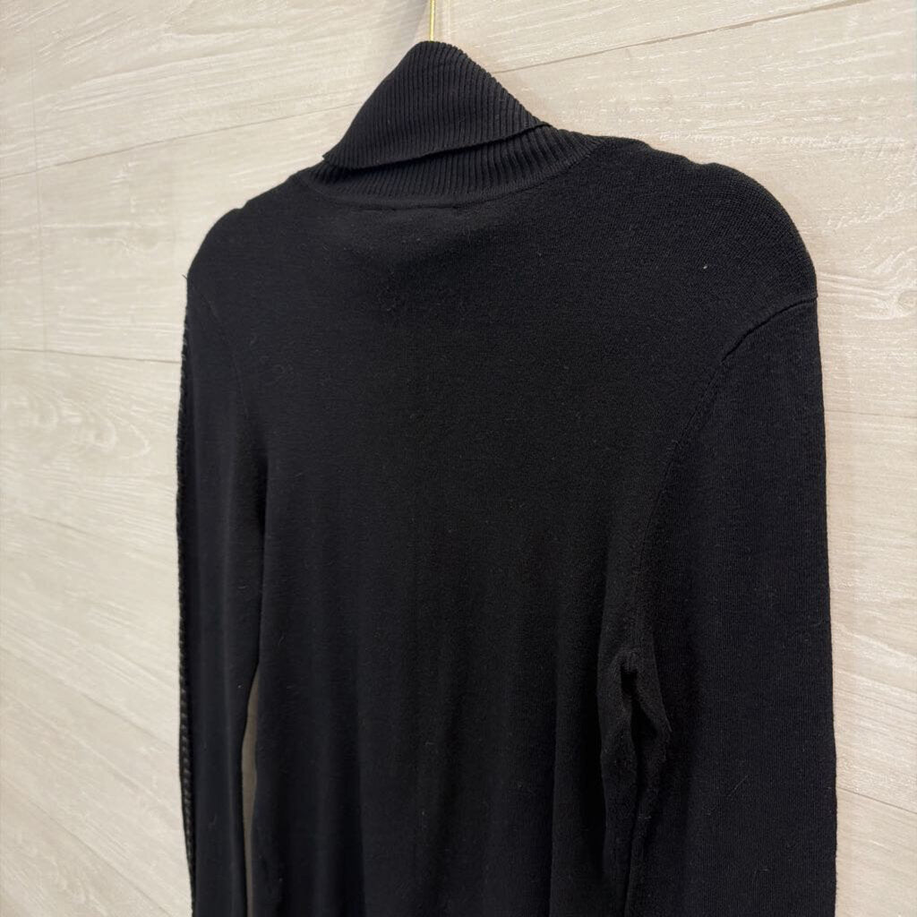 Yuka Black Braided Leather Detail Turtleneck Sweater Top Small