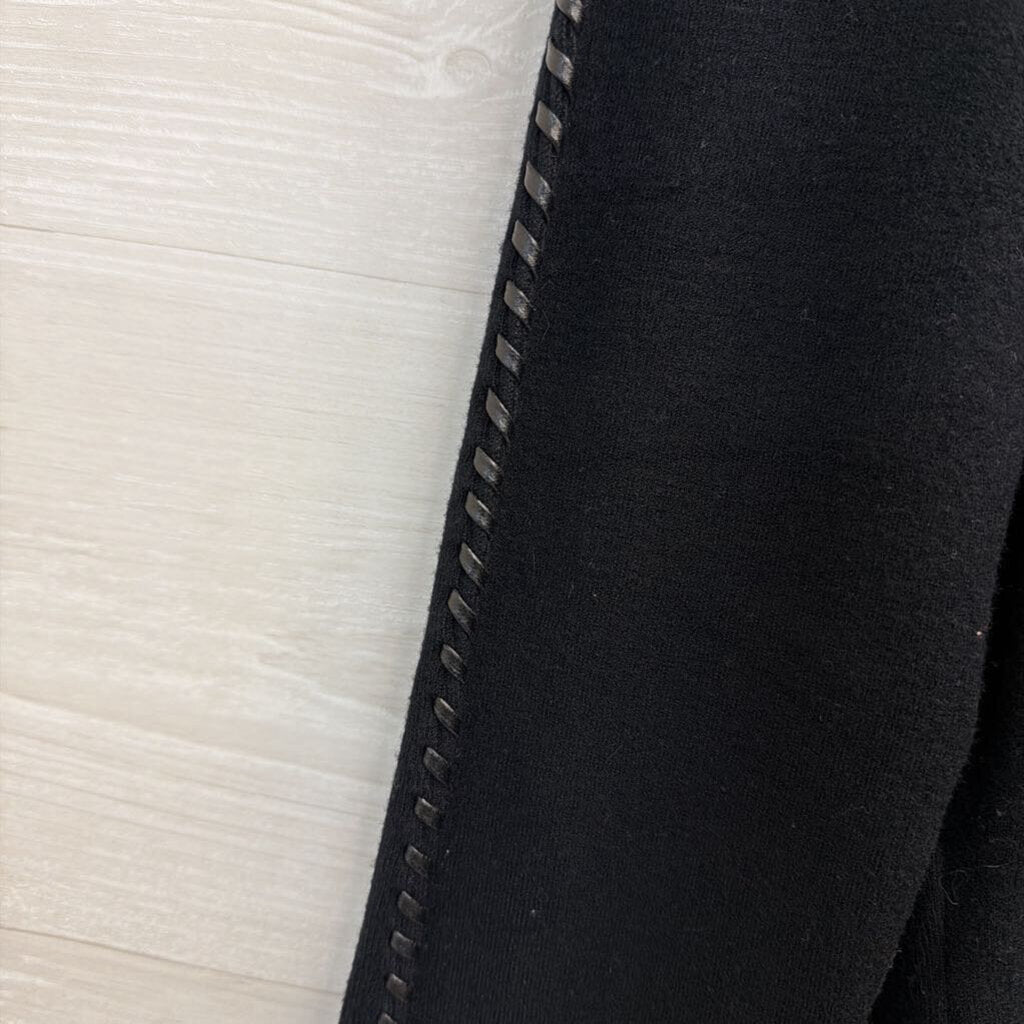 Yuka Black Braided Leather Detail Turtleneck Sweater Top Small