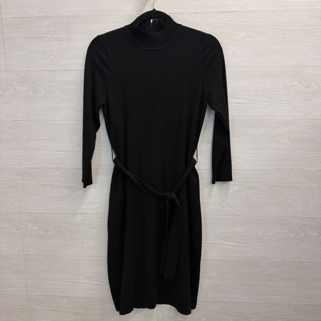 Calvin Klein Black Knit Long Sleeve Tie Waist Dress Small