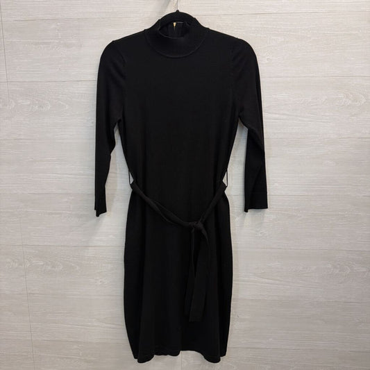 Calvin Klein Black Knit Long Sleeve Tie Waist Dress Small