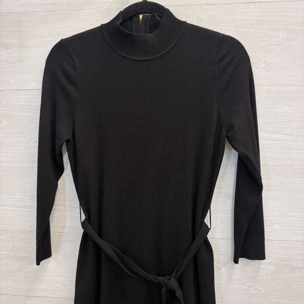 Calvin Klein Black Knit Long Sleeve Tie Waist Dress Small