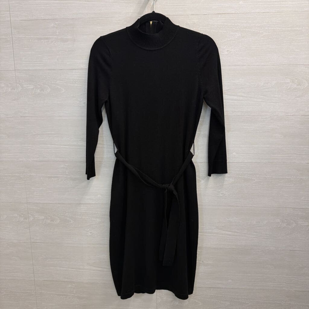 Calvin Klein Black Knit Long Sleeve Tie Waist Dress Small