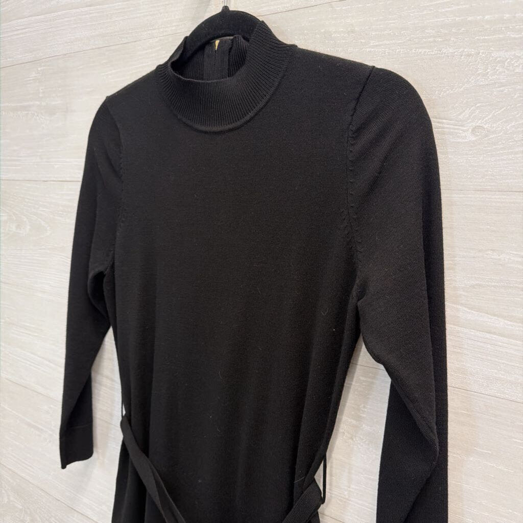 Calvin Klein Black Knit Long Sleeve Tie Waist Dress Small