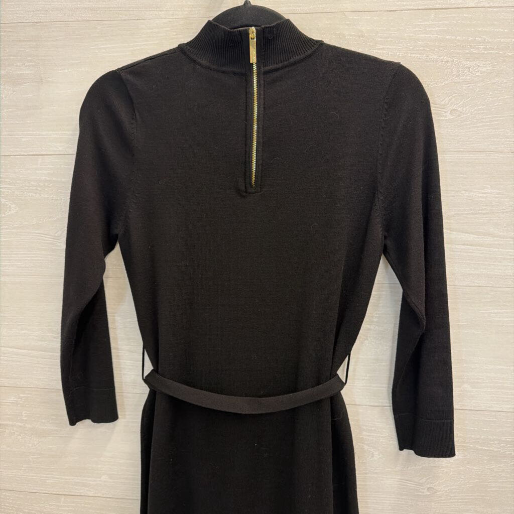Calvin Klein Black Knit Long Sleeve Tie Waist Dress Small