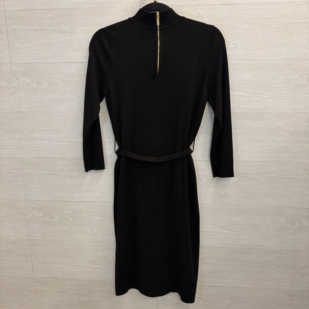Calvin Klein Black Knit Long Sleeve Tie Waist Dress Small