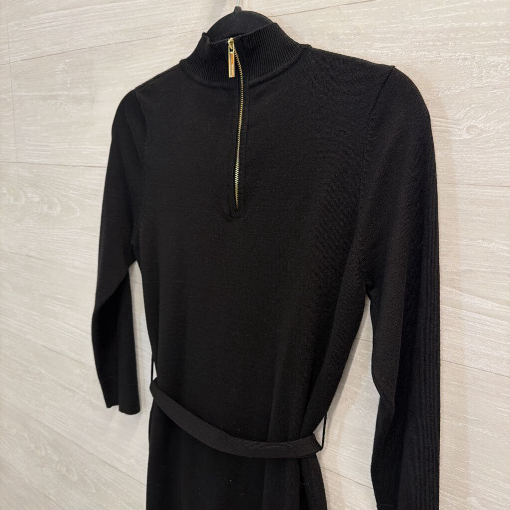 Calvin Klein Black Knit Long Sleeve Tie Waist Dress Small