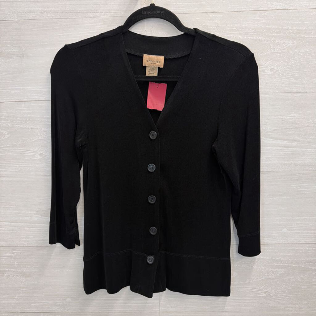 Choices Black Long Sleeve Button Front Top Small Petite