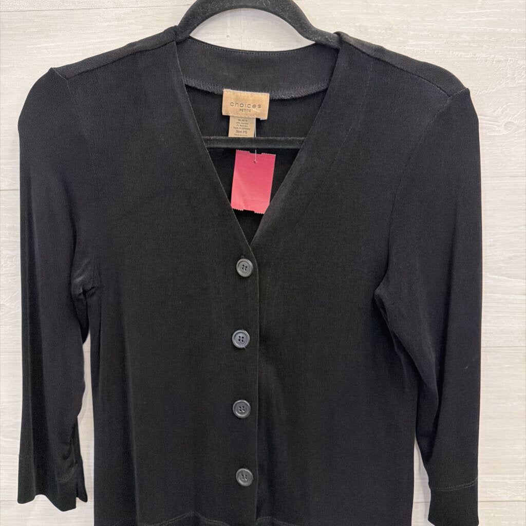 Choices Black Long Sleeve Button Front Top Small Petite