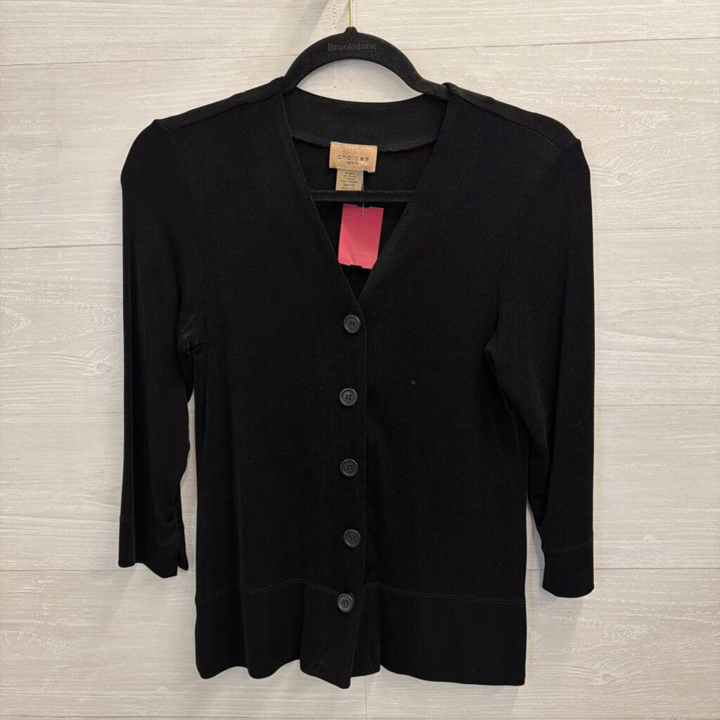 Choices Black Long Sleeve Button Front Top Small Petite
