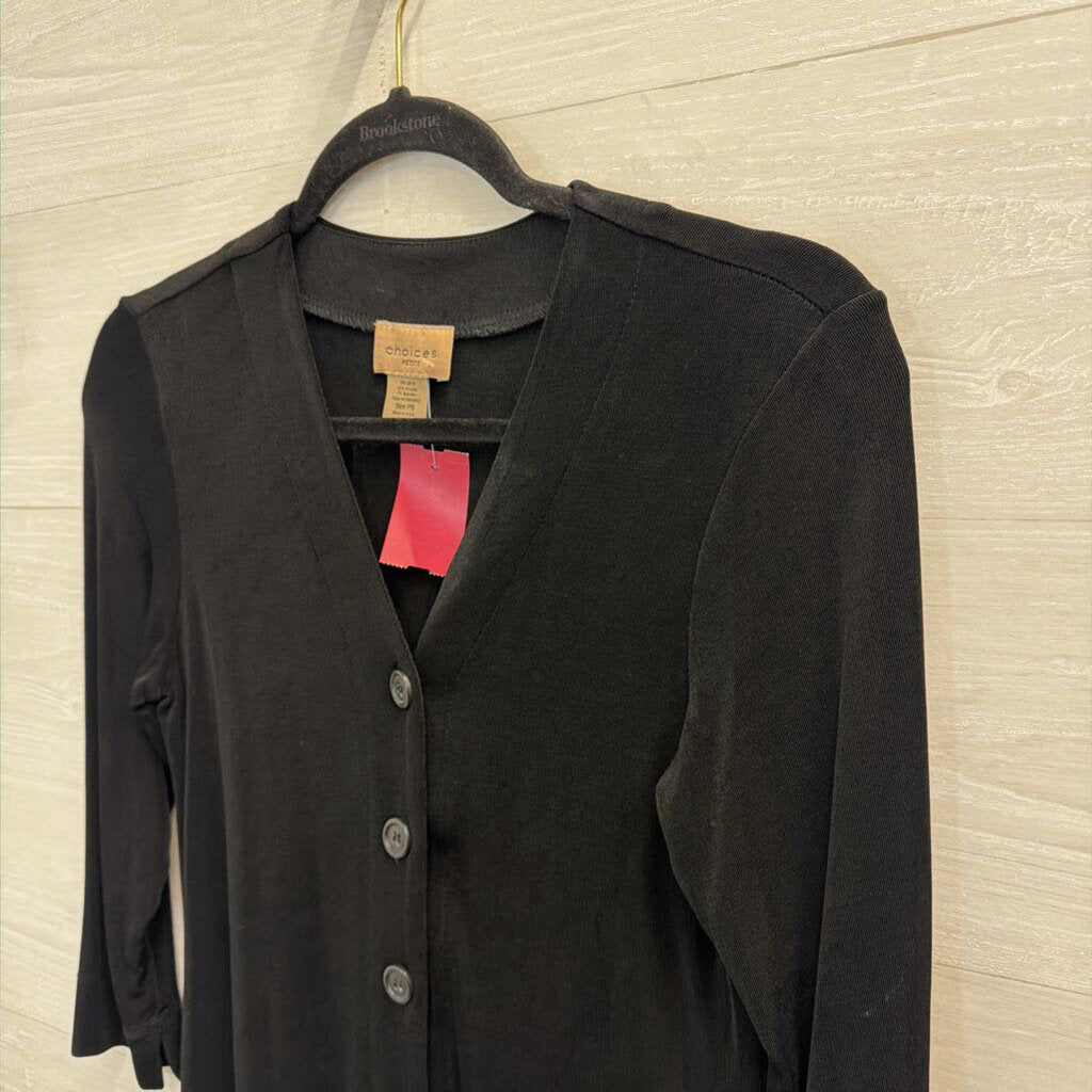 Choices Black Long Sleeve Button Front Top Small Petite