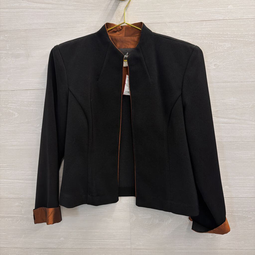 Positive Attitude Black/ Brown Lined Cropped Open Front Jacket 6 Petite