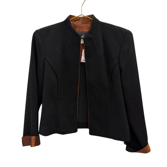 Positive Attitude Black/ Brown Lined Cropped Open Front Jacket 6 Petite