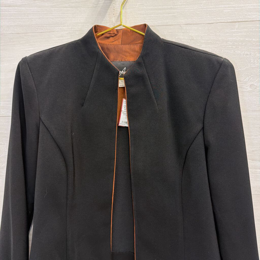 Positive Attitude Black/ Brown Lined Cropped Open Front Jacket 6 Petite